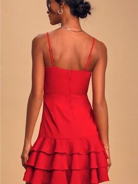 Lulu's Red Ruffle Tiered Spaghetti-Strap Mini Dress